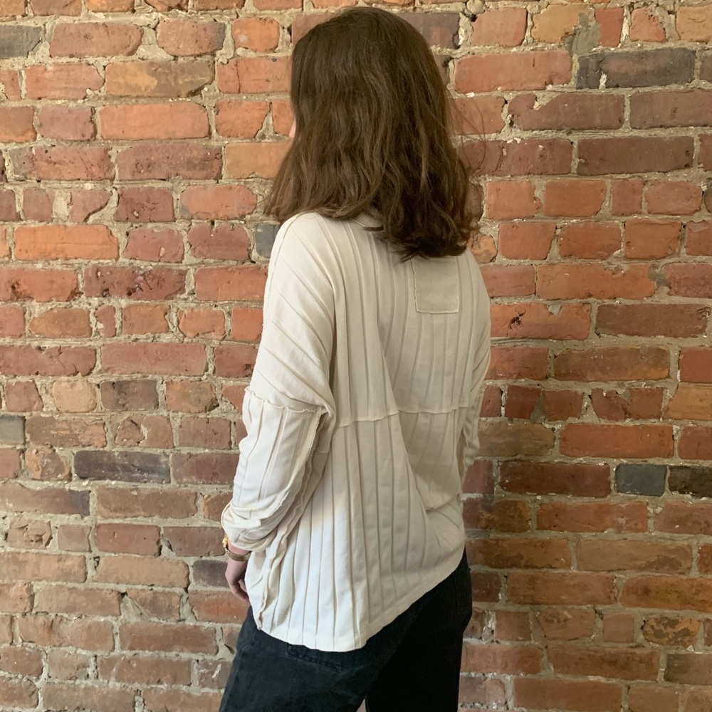 Cream Ribbed Long-sleeve Tee - Picture 2 of 4